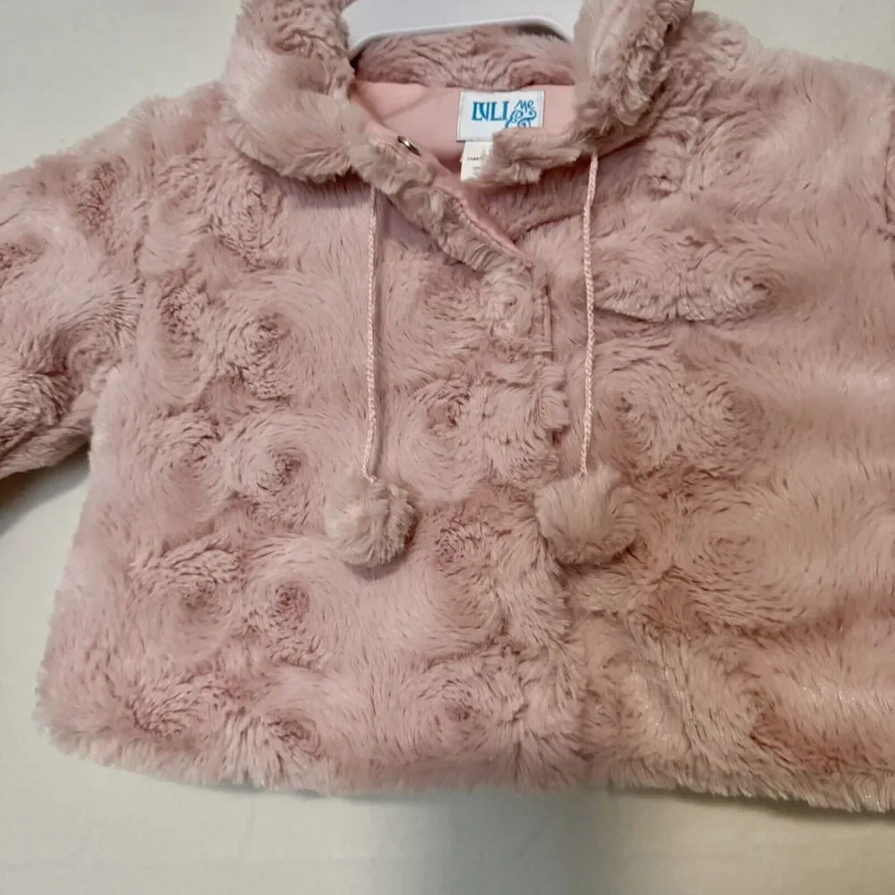 Luli & Me Toddler Girl Pink Cozy Fuzzy Coat Pom Poms Sz 24month‎ NWT